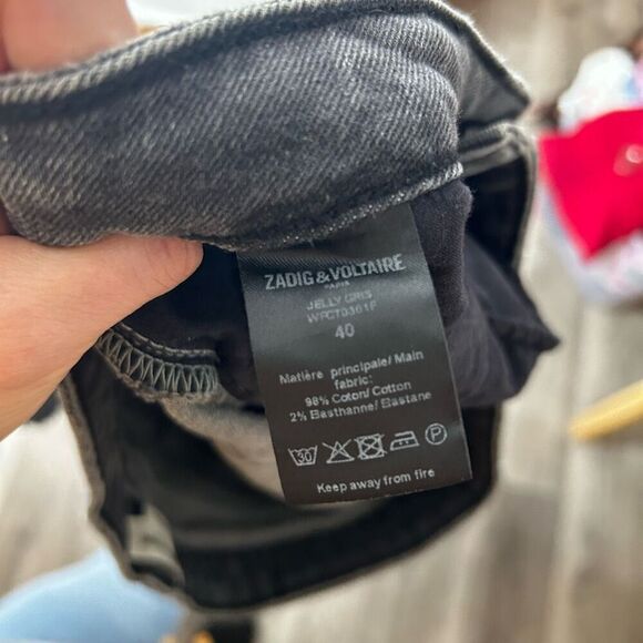 Zadig & Voltaire Black Denim Mini Skirt Size US 10 EU 40 Asymmetrical Raw Grunge - Picture 7 of 9